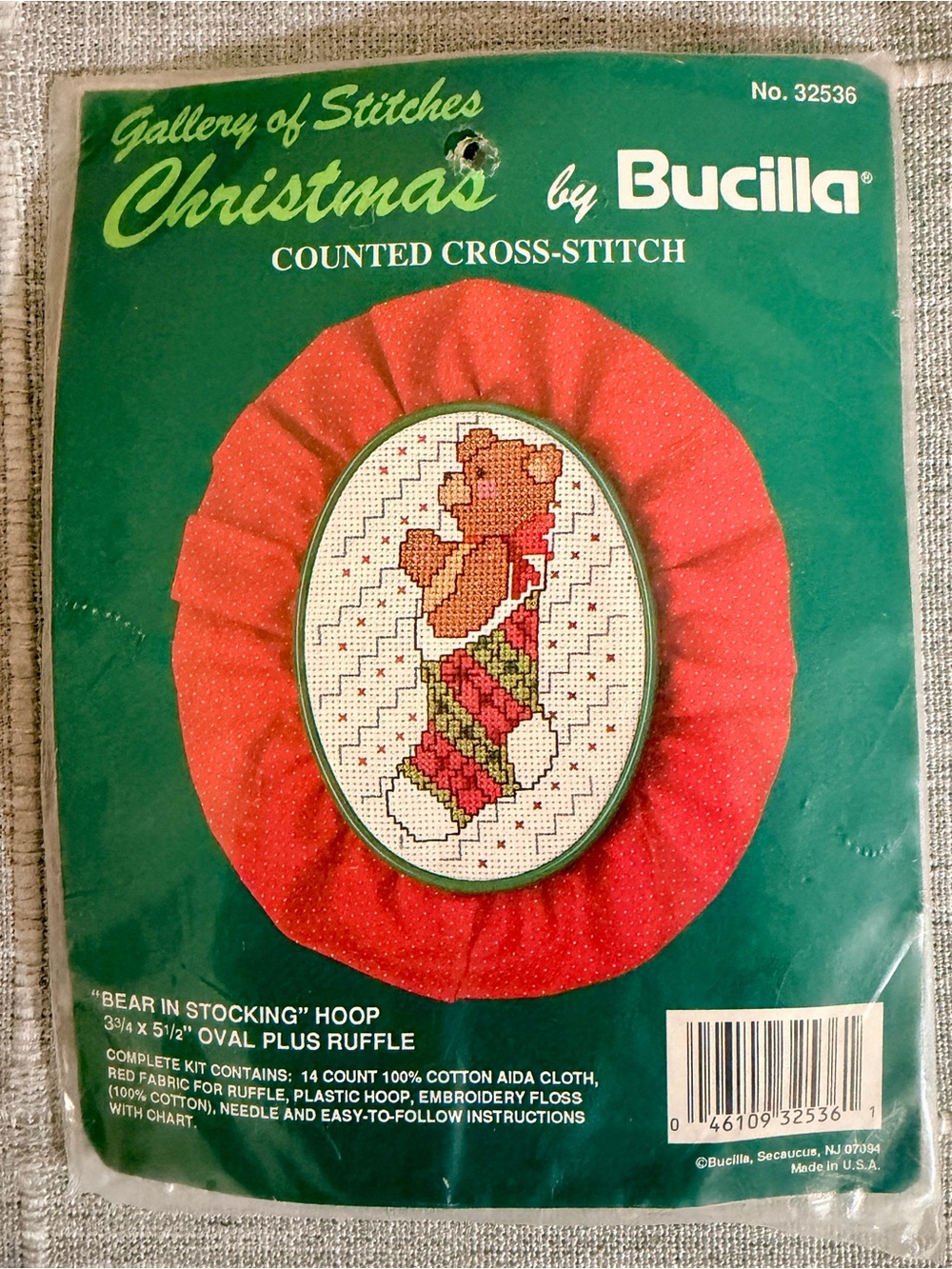 Bucilla Bear in Stocking Counted Cross-Stitch Needlepoint Embroidery Kit
